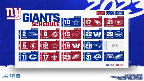 ny giants schedule 2023 season